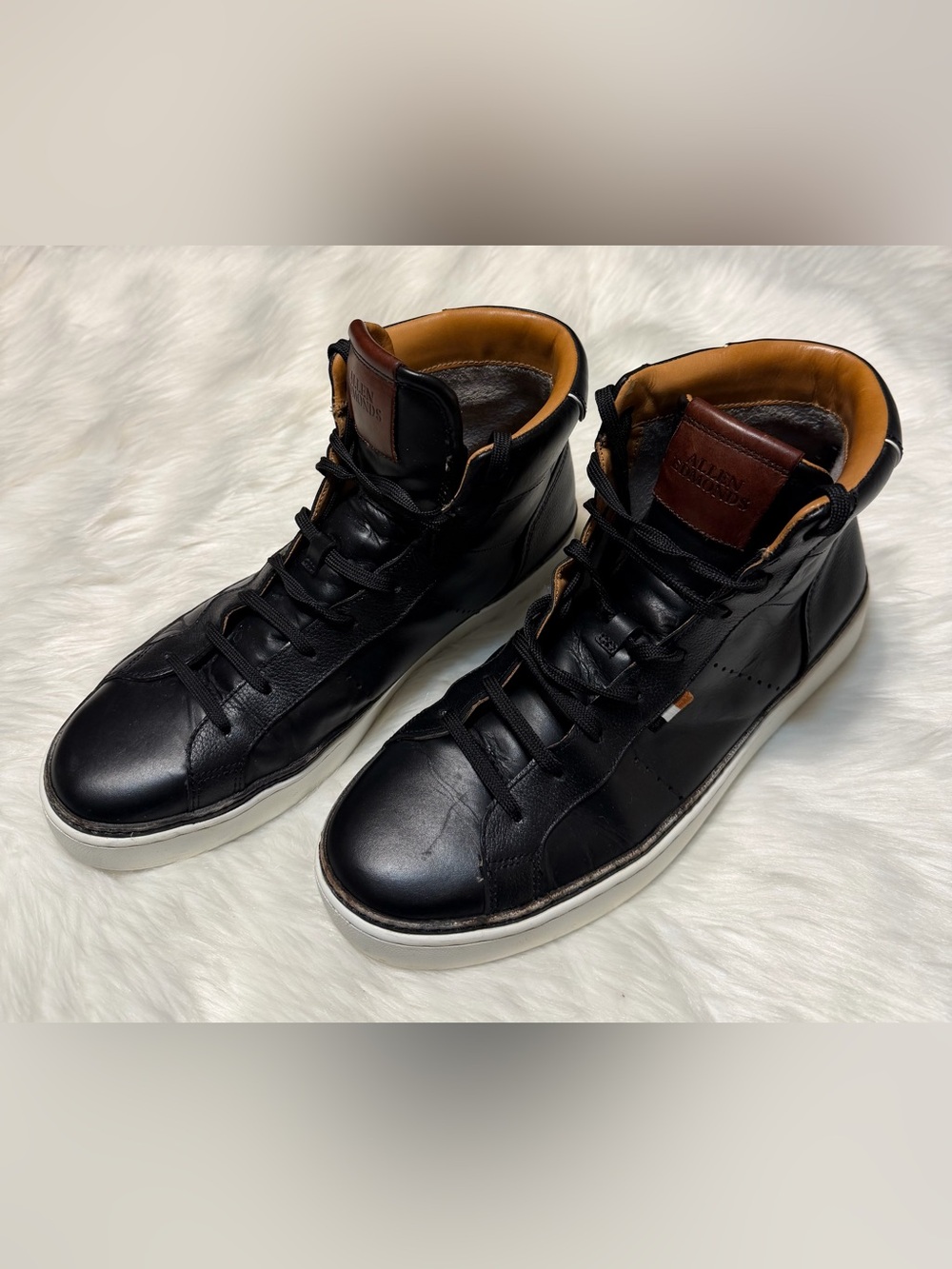 Allen Edmonds Men's Black Leather High-Top Sneakers with Brown Accent